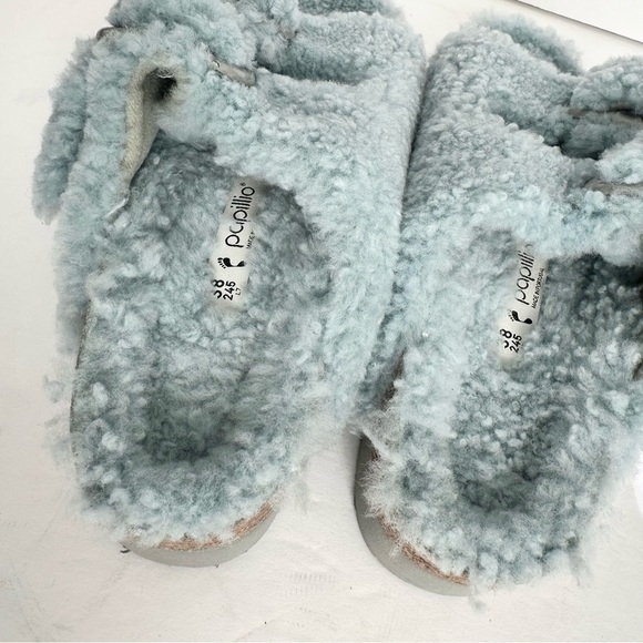 NWT Birkenstock Papillio Arizona Big Buckle Shearling fuzzy sandal blue 38/7 - Picture 7 of 16